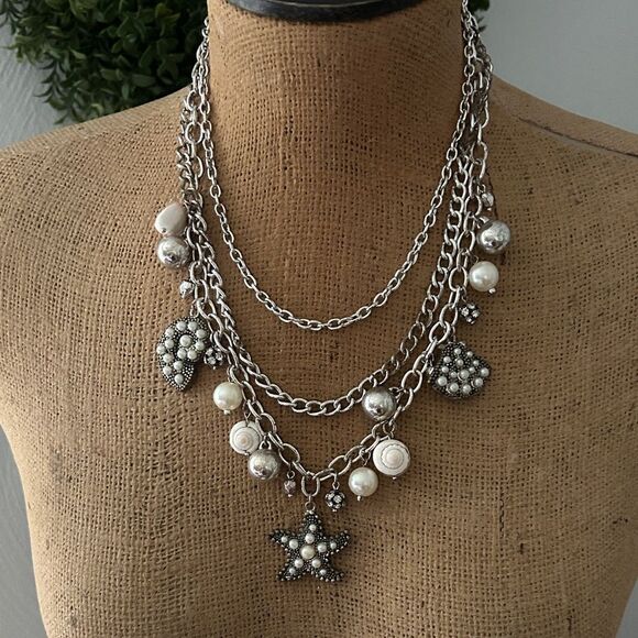 Premier Silver Layered seashore Necklace with Pearl Accents - Picture 1 of 7